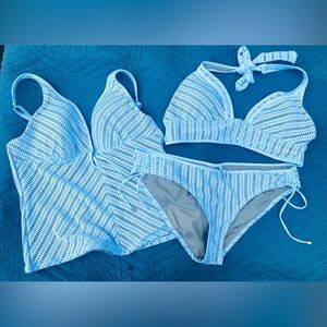 Bar III White 3 Piece Tankini and Bikini Bathing Suit Set